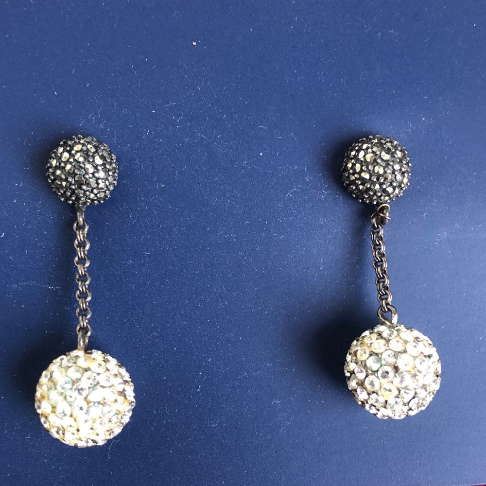 Crystal Pavé Two-Tone Drop Earrings - White and Gunmetal